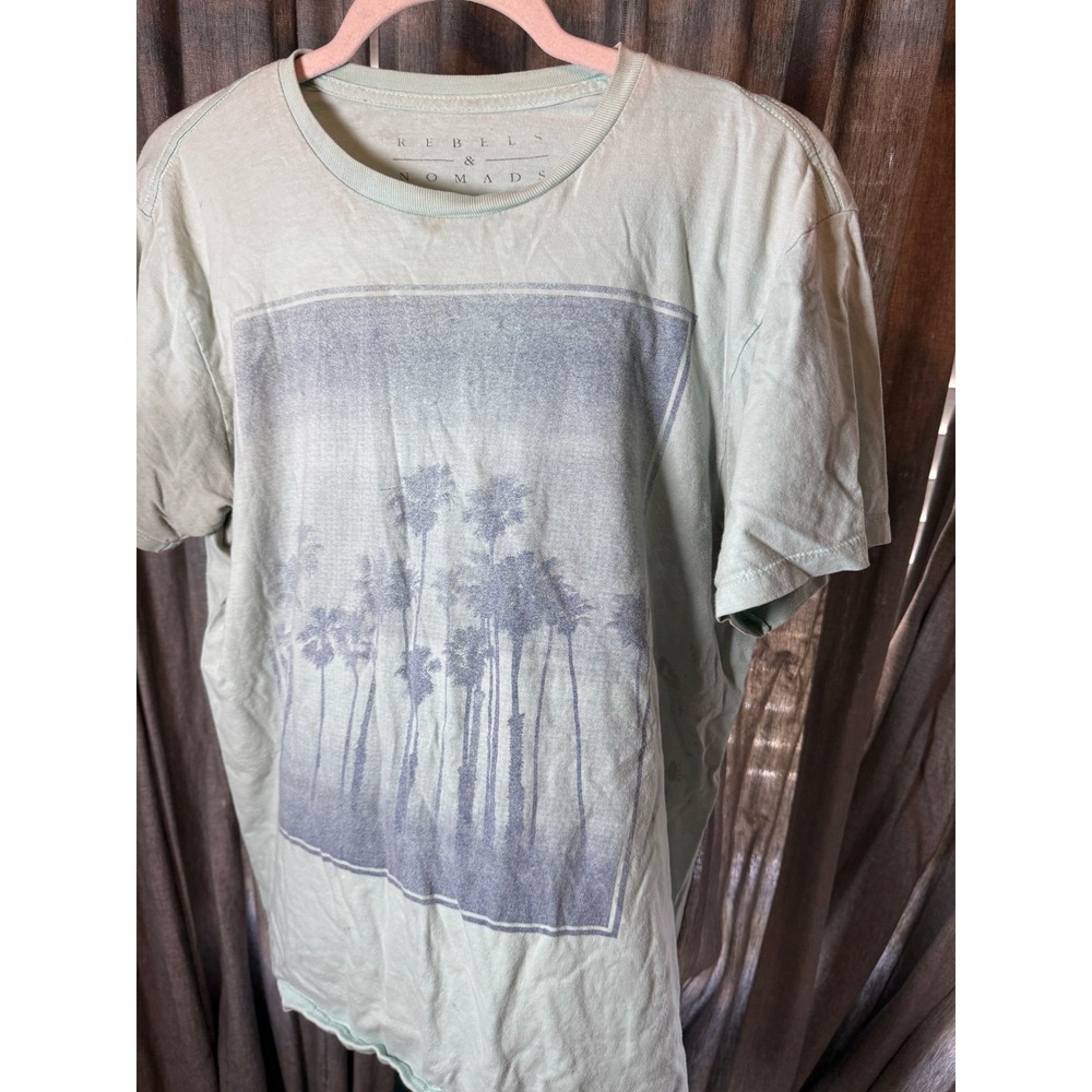 Rebels & Nomads Mens Palm Tree Graphic T-Shirt Mint Green Size Medium Cotton